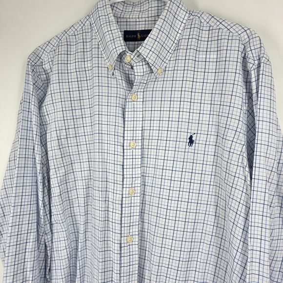 Polo by Ralph Lauren Men's White and Blue Plaid Shirt - Picture 1 of 4